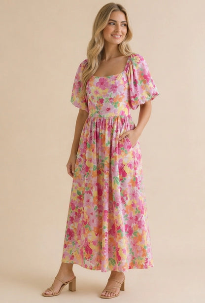 Pink Petal Garden Midi Dress (S-3X)