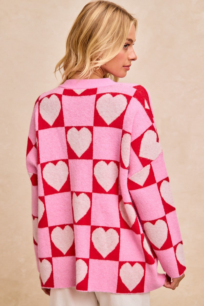 All the Love Checkered Heart Cardigan (S-3X)