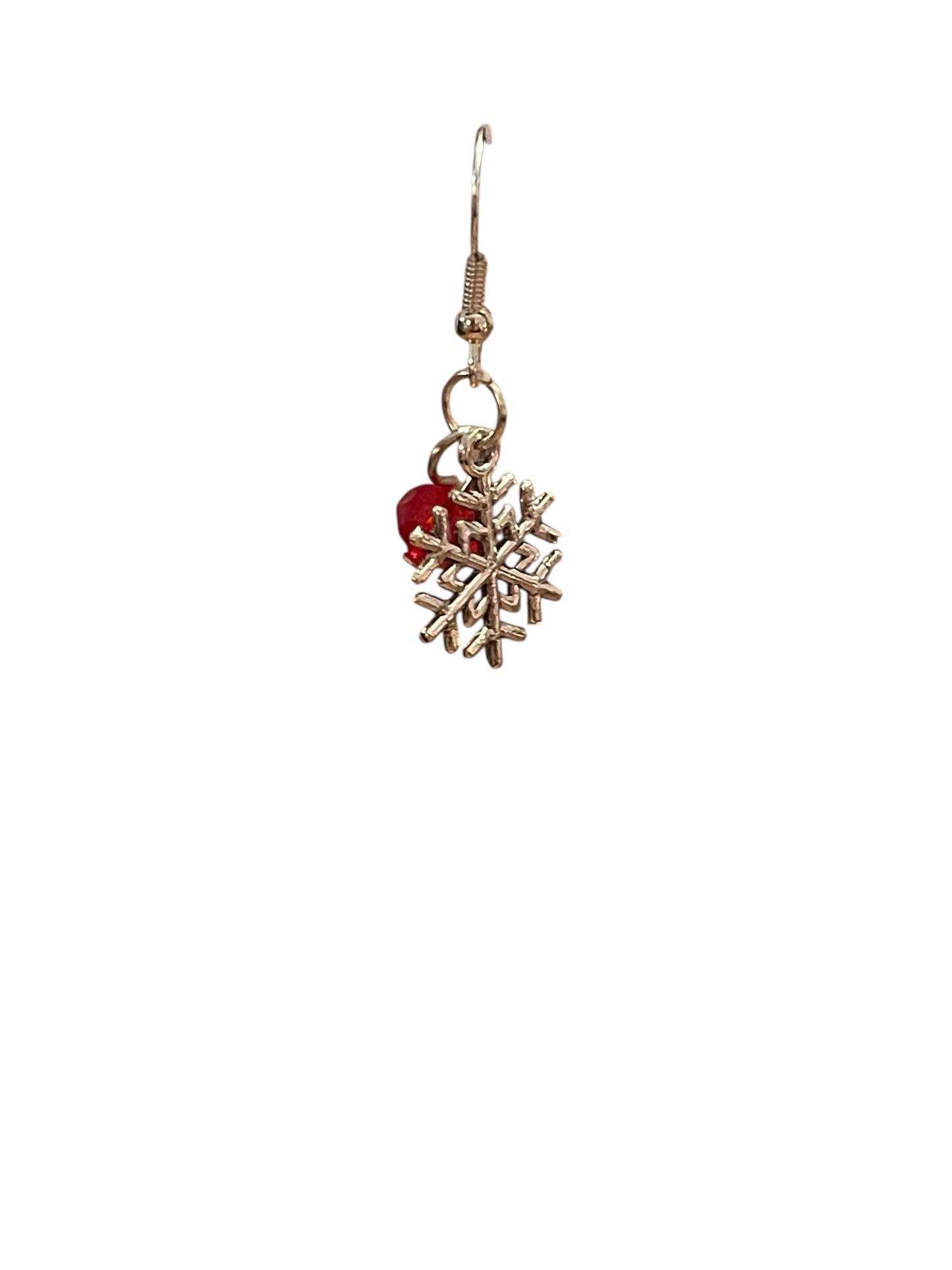 Silver & Red Snowflake Dangle Earrings
