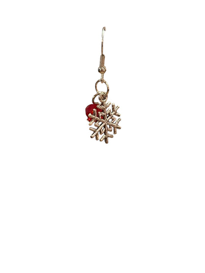 Silver & Red Snowflake Dangle Earrings