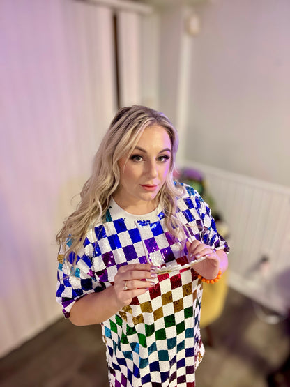 Electric Daydream Rainbow Sequin Mini Dress (S-L)