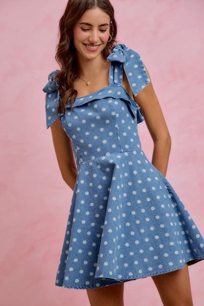 Denim Polka Dot Picnic Dress (S-XL)