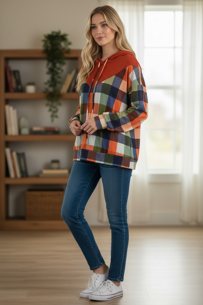 Rust Multi Plaid Lightweight Hoodie (S-L)