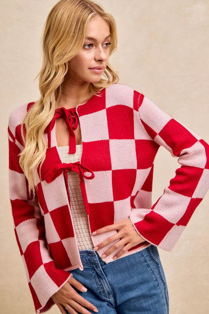 The Sweetheart Checkered Tie Cardigan (S-3X)