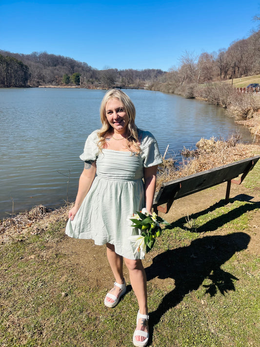 Sweet Bloom Light Sage Pleated Mini Dress (S-L)