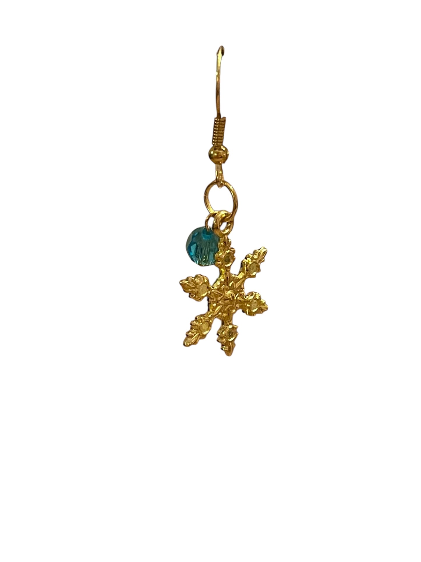 Gold & Teal Blue Snowflake Dangle Earrings