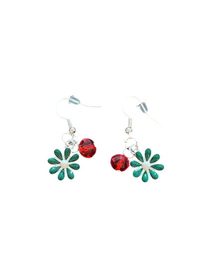 Hazy Daisy Christmas Green Dangle Earrings