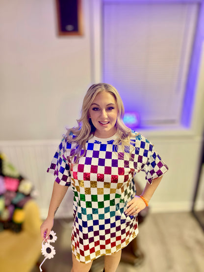 Electric Daydream Rainbow Sequin Mini Dress (S-L)