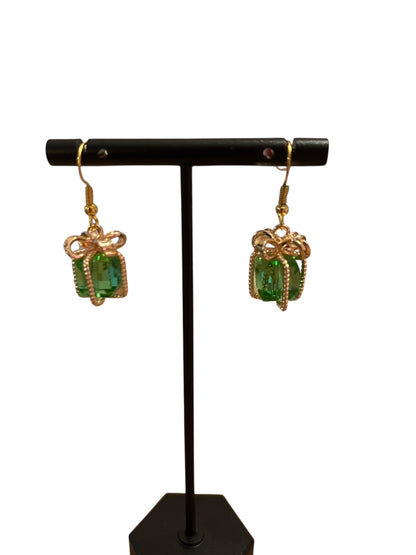 Green Gift Holiday Dangle Earrings