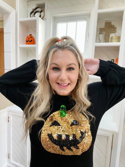 Black and Gold Pumpkin Sequin Shirt (S-3X)