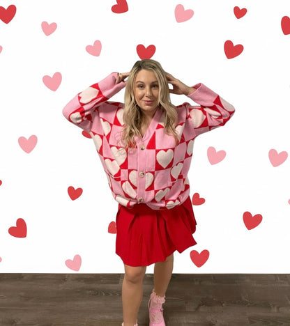 All the Love Checkered Heart Cardigan (S-3X)