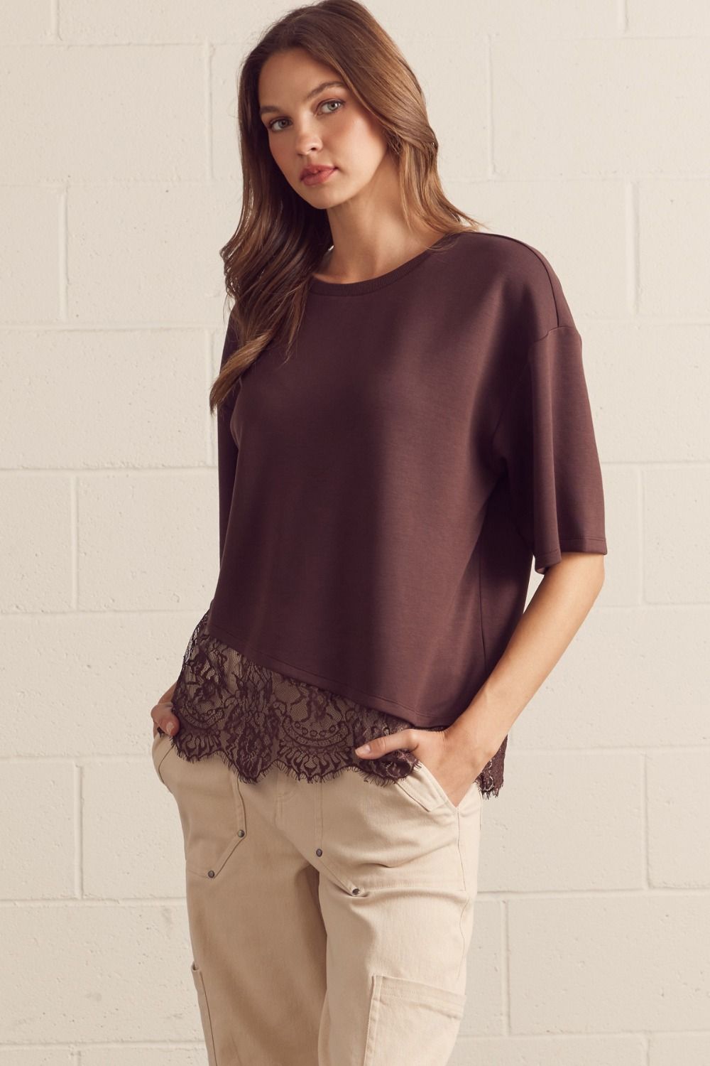 Afterglow Chocolate Lace Trim Top (S-L)
