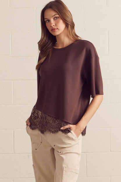 Afterglow Chocolate Lace Trim Top (S-L)