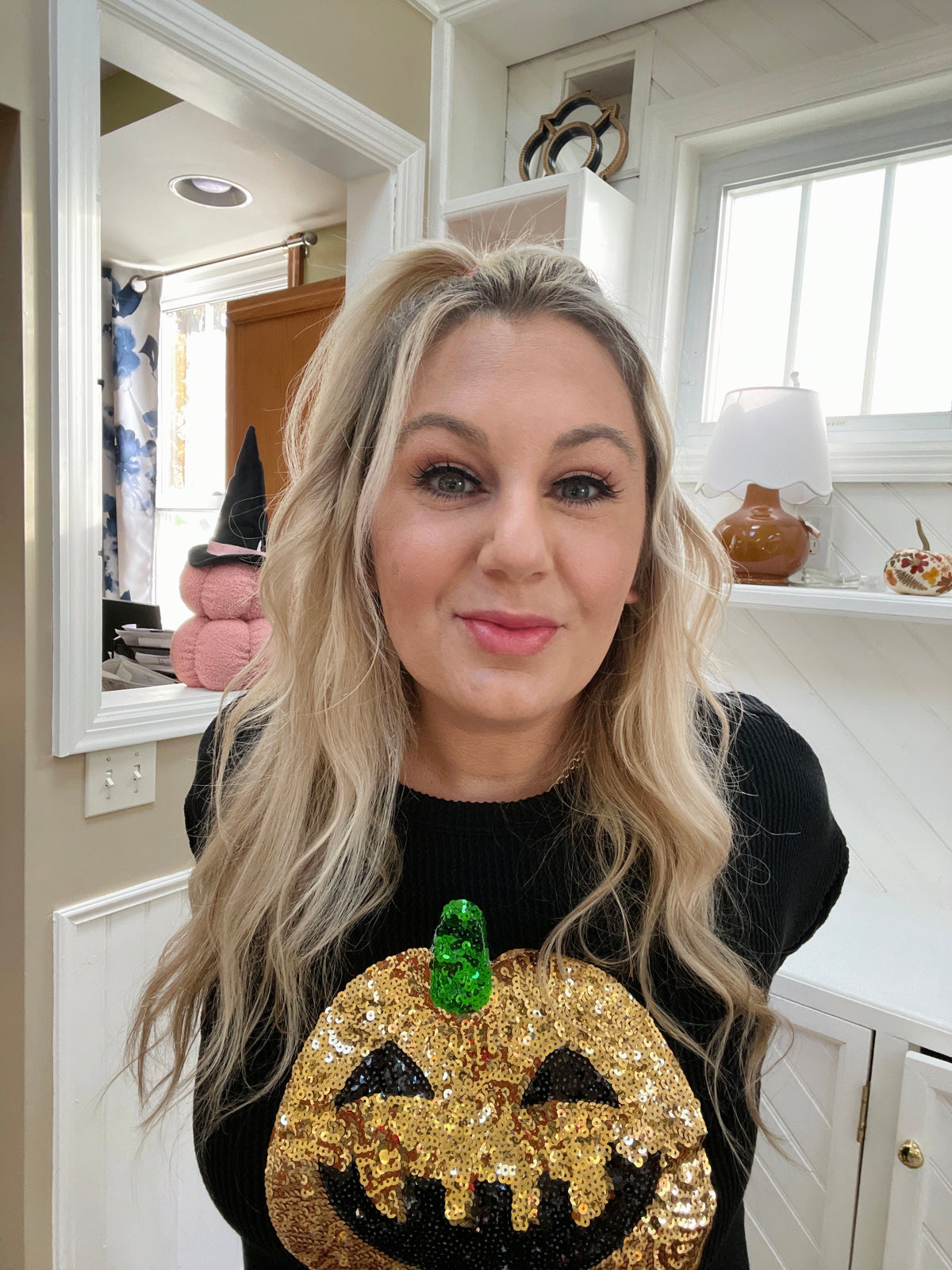 Black and Gold Pumpkin Sequin Shirt (S-3X)