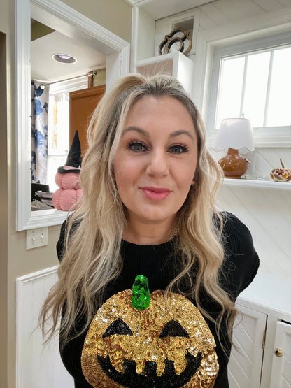 Black and Gold Pumpkin Sequin Shirt (S-3X)