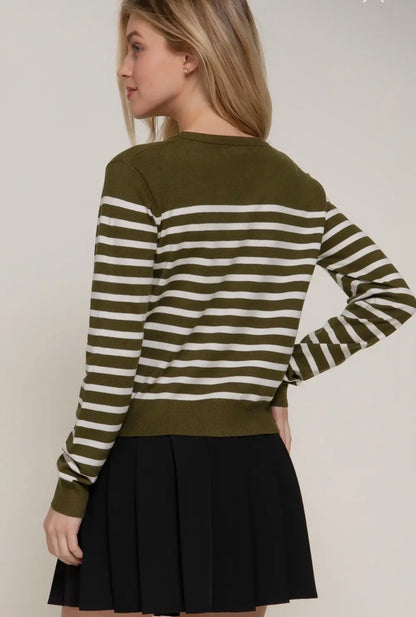 Sunday Stroll Olive Striped Cardigan (S-2X)