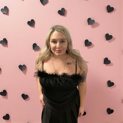 Midnight Muse Black Feather Trim Bodysuit S-L