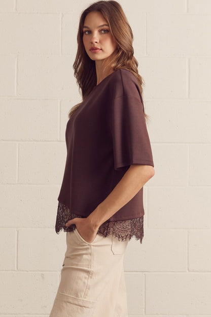Afterglow Chocolate Lace Trim Top (S-L)