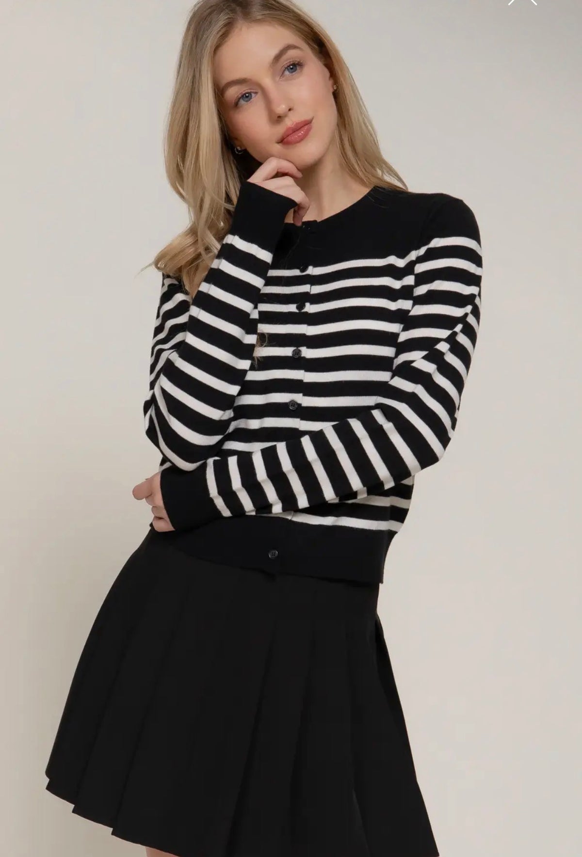 Main Street Black & White Striped Cardigan (S-2X)