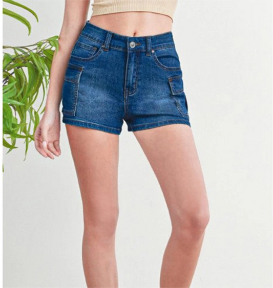 Daisy Dark Denim Cargo Shorts (S–L)