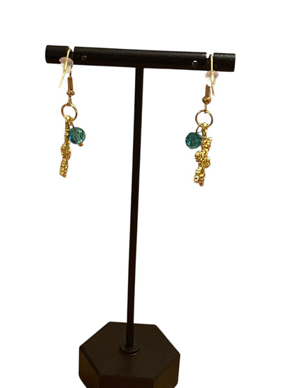Gold & Teal Blue Snowflake Dangle Earrings