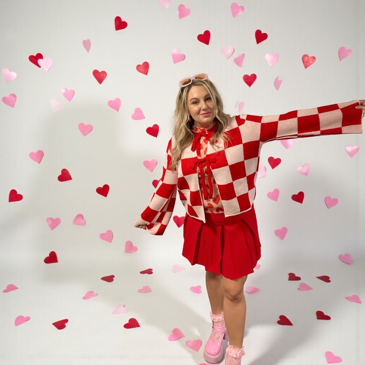 The Sweetheart Checkered Tie Cardigan (S-3X)