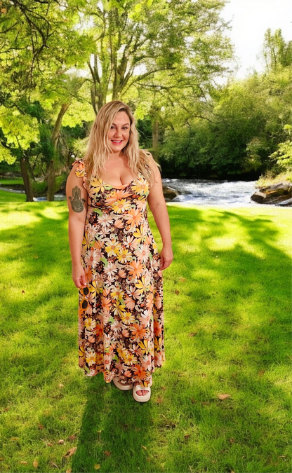 70’s Disco Daisy Floral Maxi Dress (S-L)