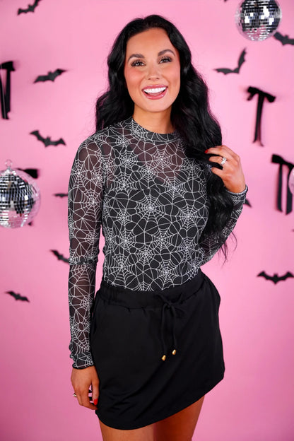Caught In Your Web Mesh Long Sleeve Top (S-3X)