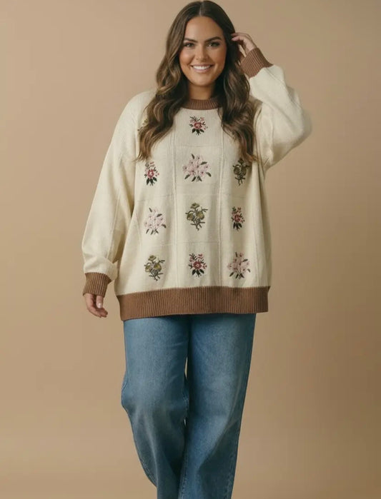 Pressed Flowers Knit Sweater (S-3X)