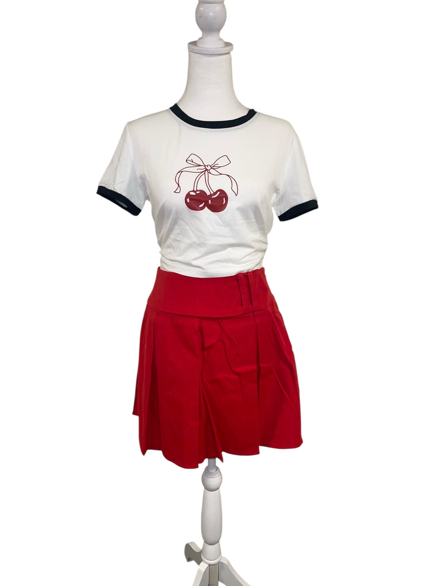 Classic Red Crush Pleated Mini Skirt (S-L)