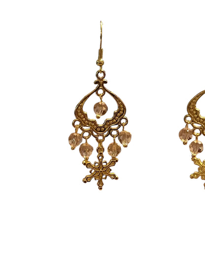 Elegant Pink and Gold Snowflake Earrings