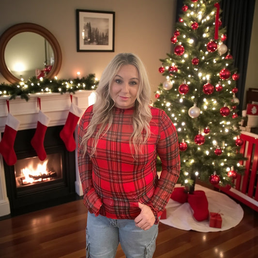 Christmas Plaid Mesh Top (S-3X)