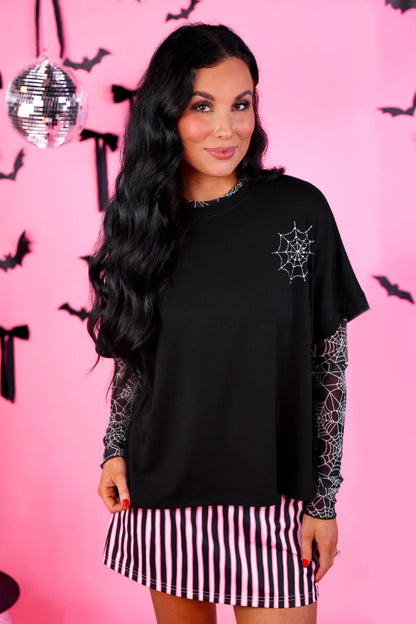 Caught in Your Web Rhinestone Crop Tee (S-3X)