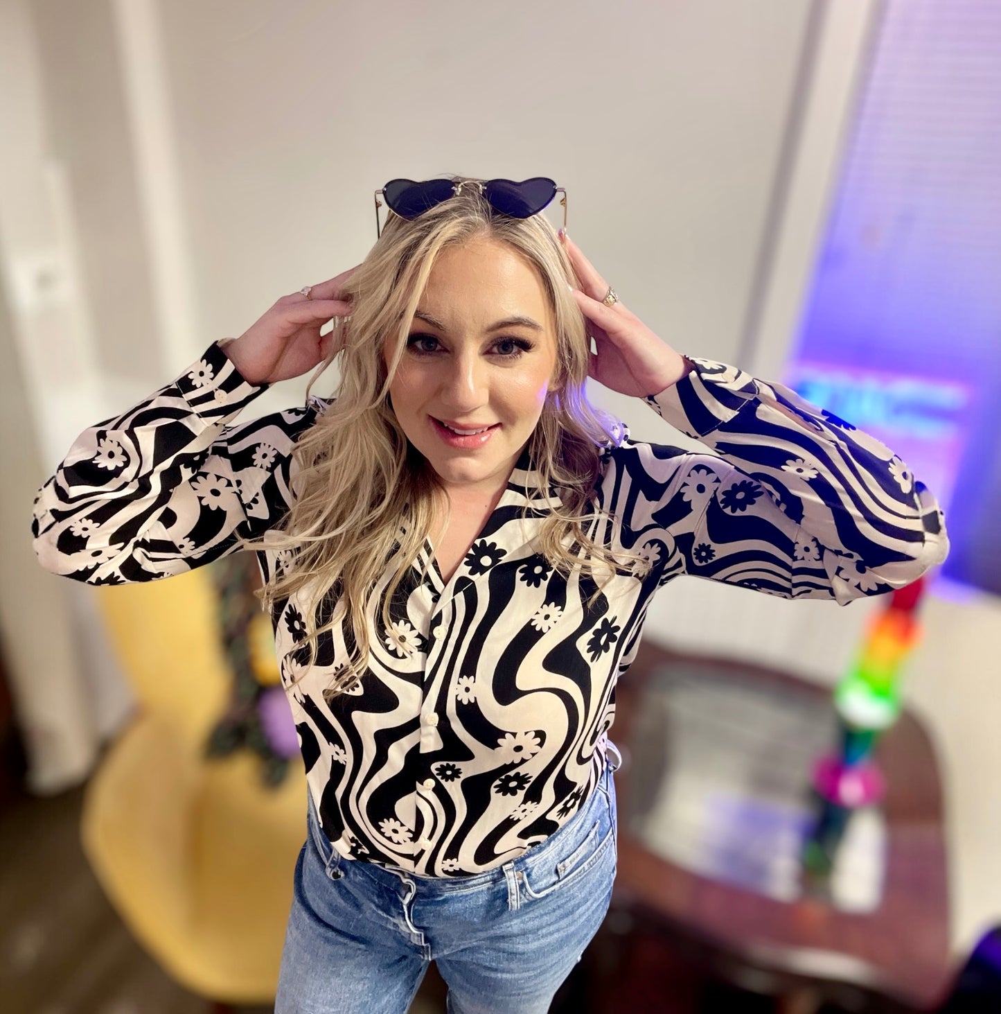 It’s Not Always Black & White Button-Up Blouse (S-L)