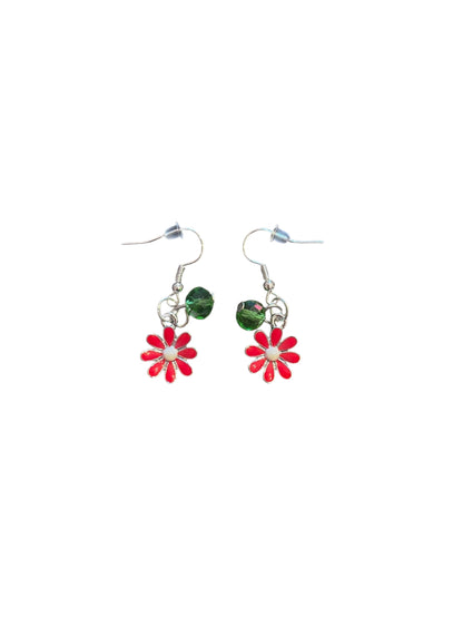 Hazy Daisy Christmas Red Dangle Earrings