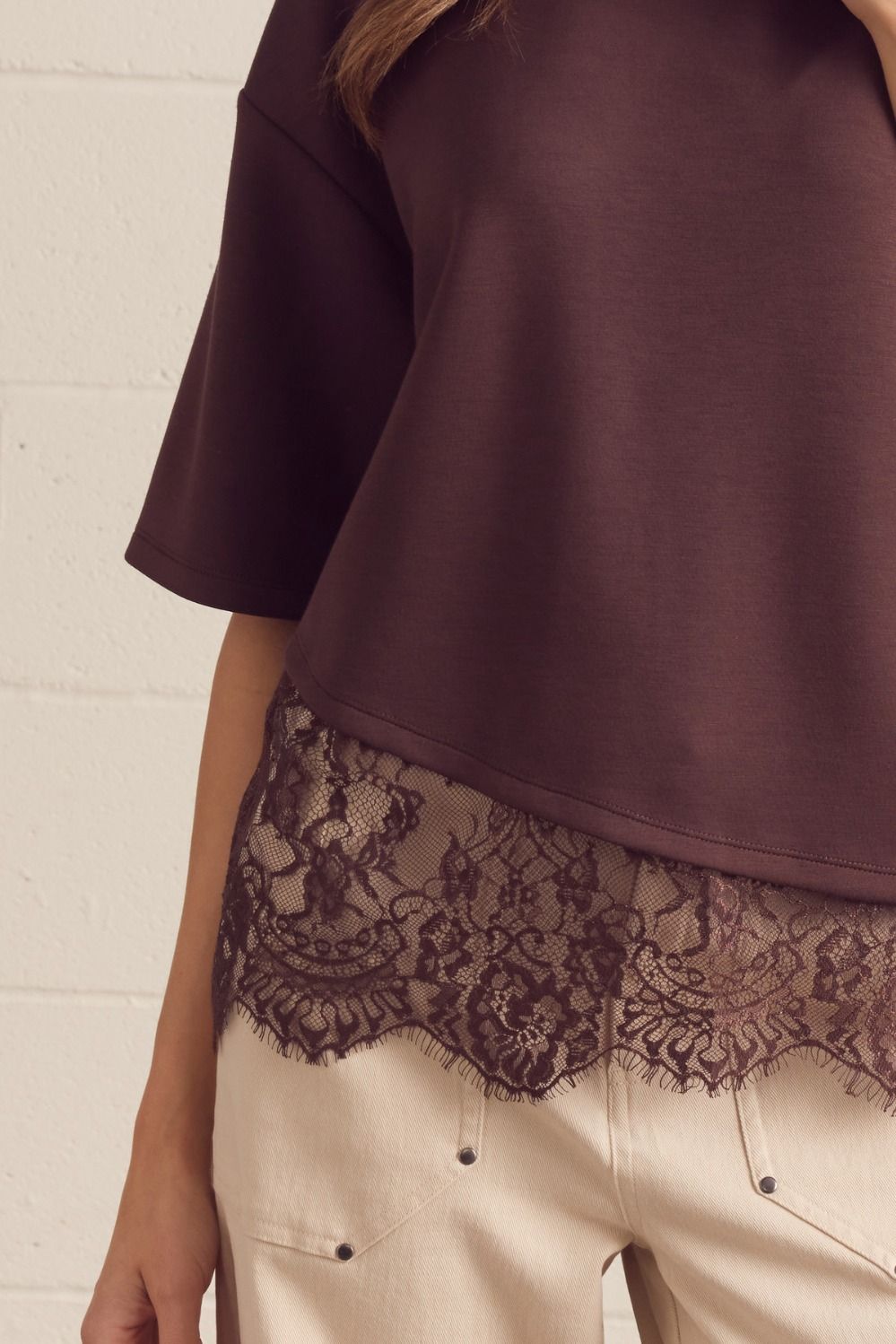Afterglow Chocolate Lace Trim Top (S-L)