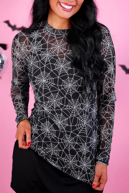 Caught In Your Web Mesh Long Sleeve Top (S-3X)