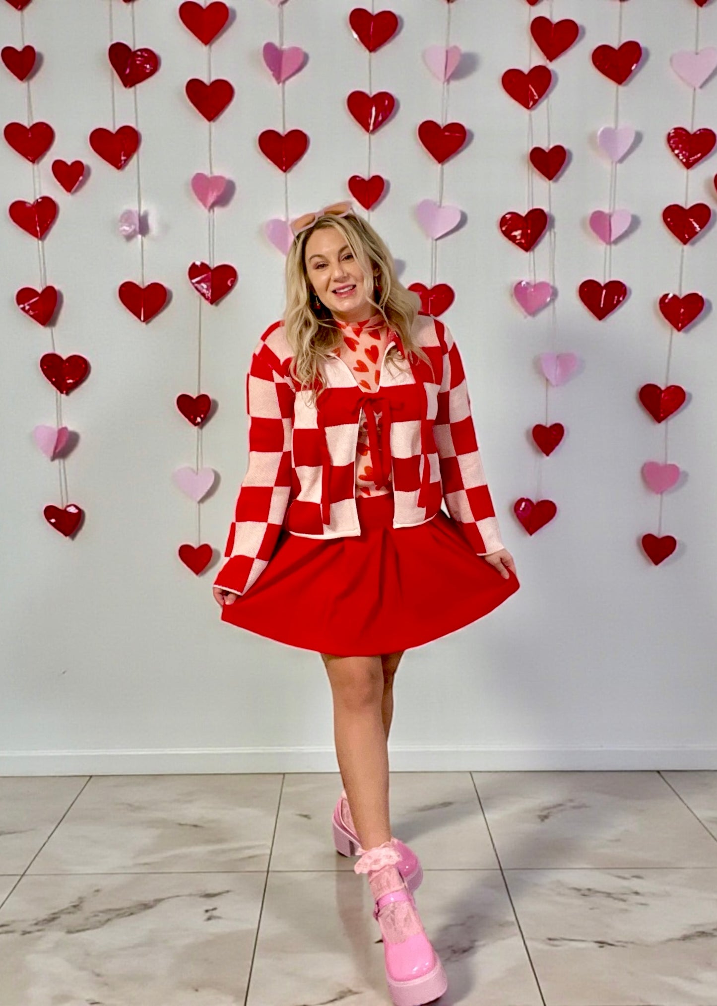 The Sweetheart Checkered Tie Cardigan (S-3X)