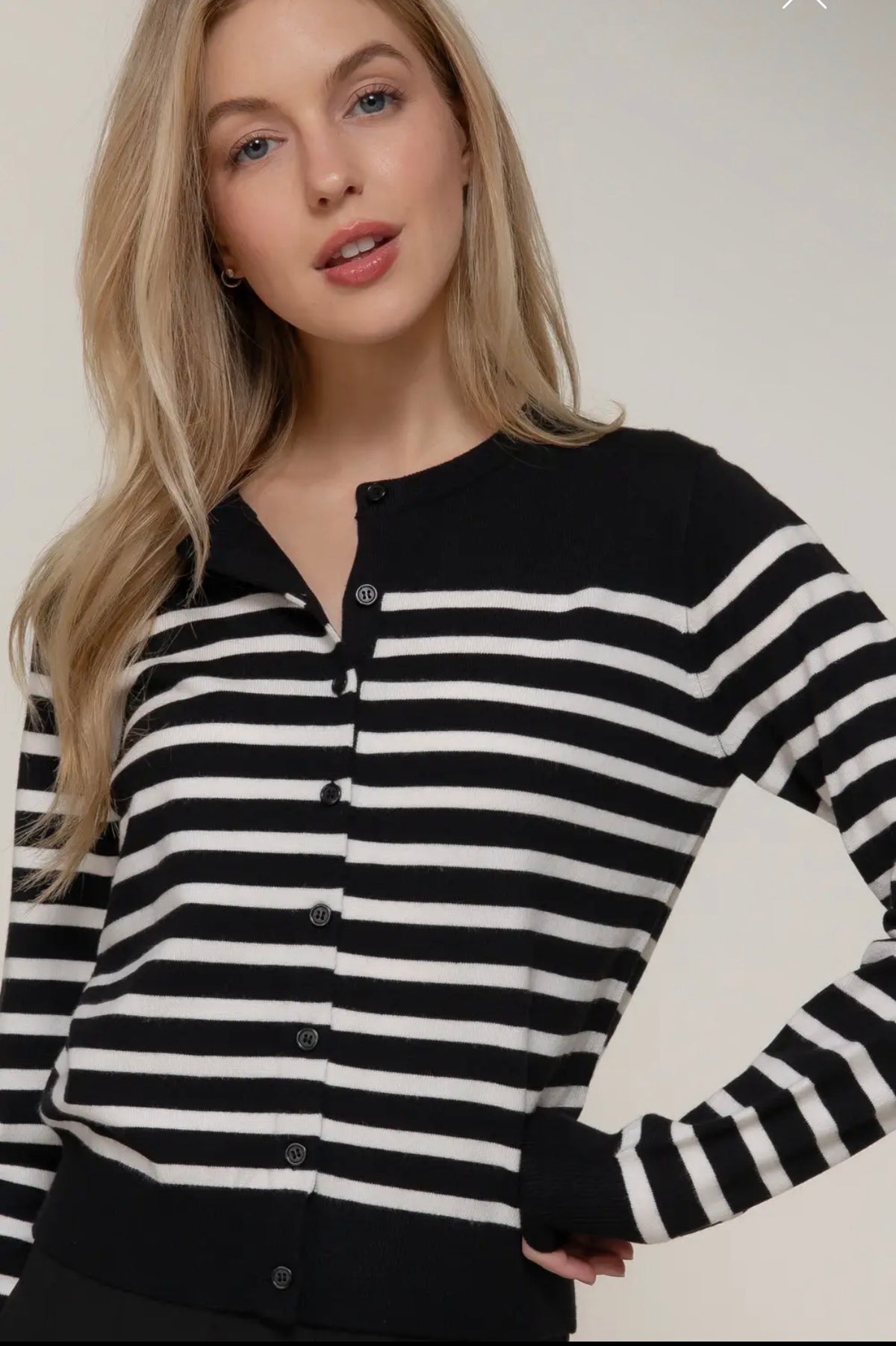 Main Street Black & White Striped Cardigan (S-2X)
