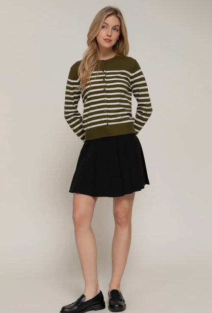 Sunday Stroll Olive Striped Cardigan (S-2X)