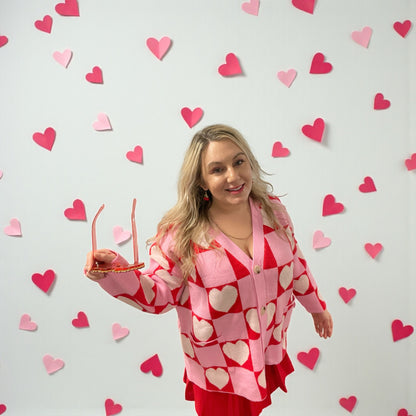 All the Love Checkered Heart Cardigan (S-3X)