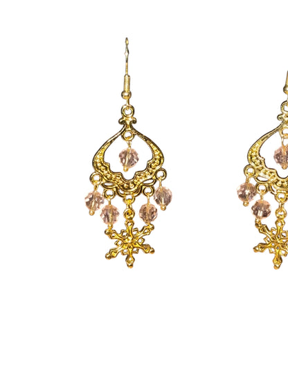 Elegant Pink and Gold Snowflake Earrings