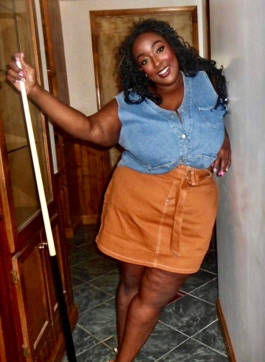 Ginger Spice Belted Mini Skirt (1X-3X)