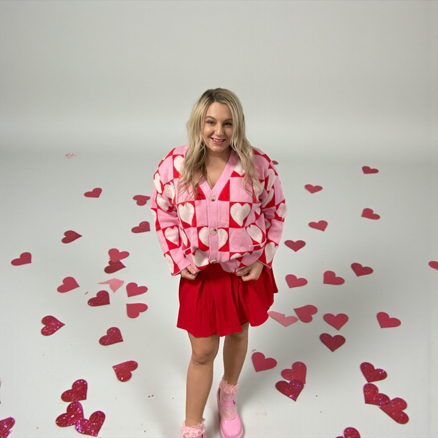 All the Love Checkered Heart Cardigan (S-3X)