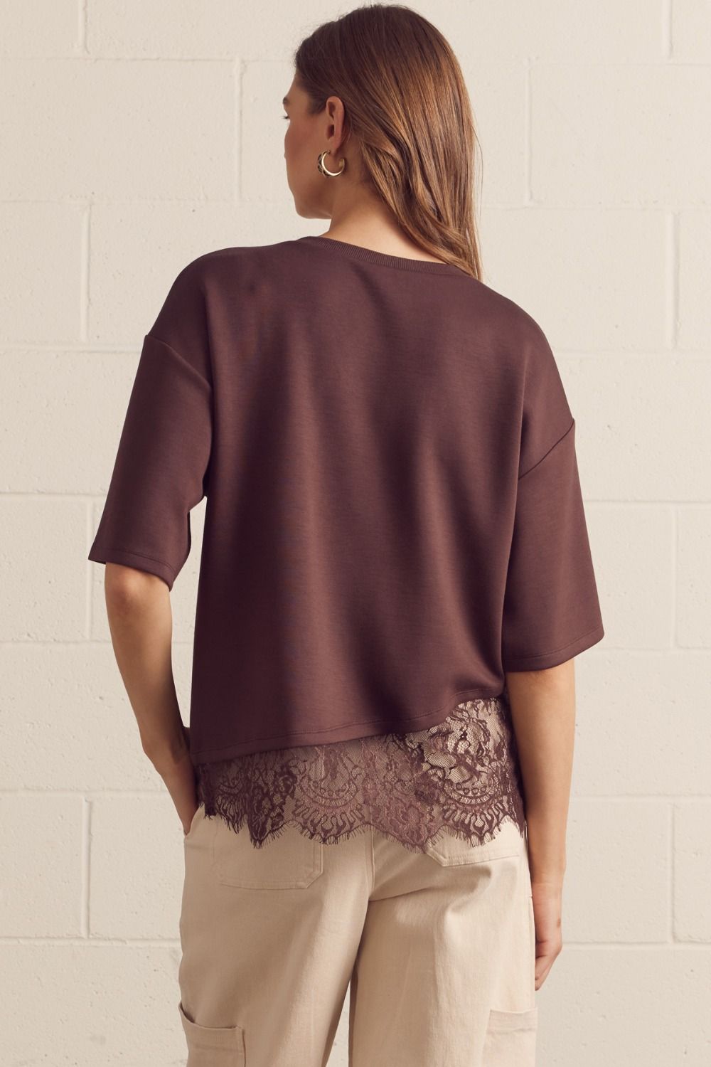 Afterglow Chocolate Lace Trim Top (S-L)