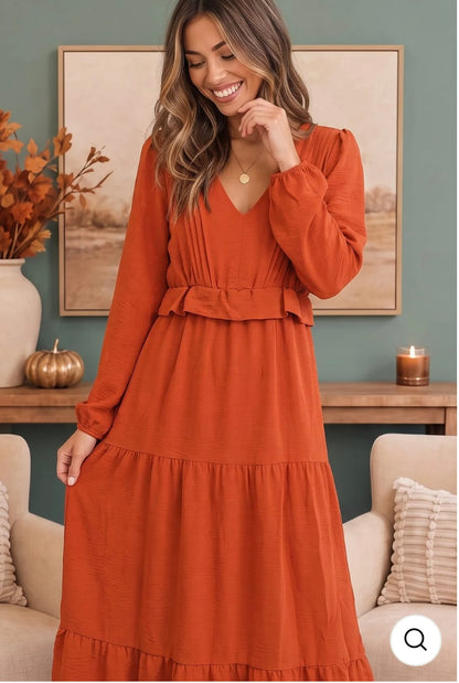 Autumn Muse Rust Midi Dress (S-3X)