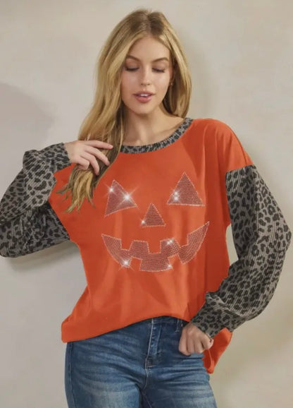 Jack-O’-Leopard Rhinestone Top (S-3X)