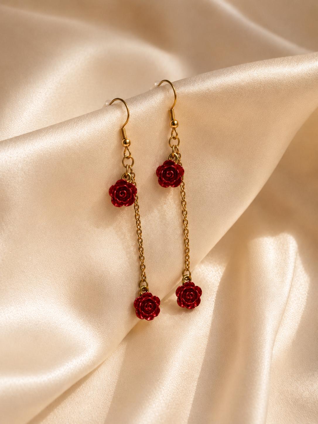 Romantic Red Rose Dangle Earrings