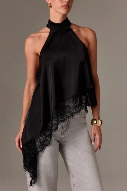 Midnight Kiss Satin Lace Halter Top (XS-XL)