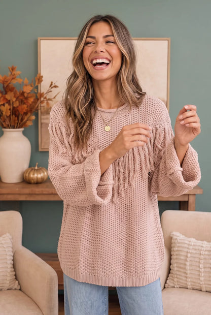 Easy Going Fringe Sweater (S-L)